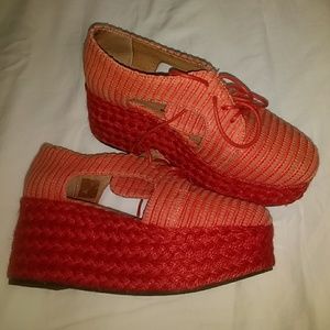 Jeffery Campbell Sz8 Red/Ornge/Pink Platform Heels